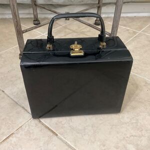 Vintage Cara box purse hand bag USA Black Patent leather